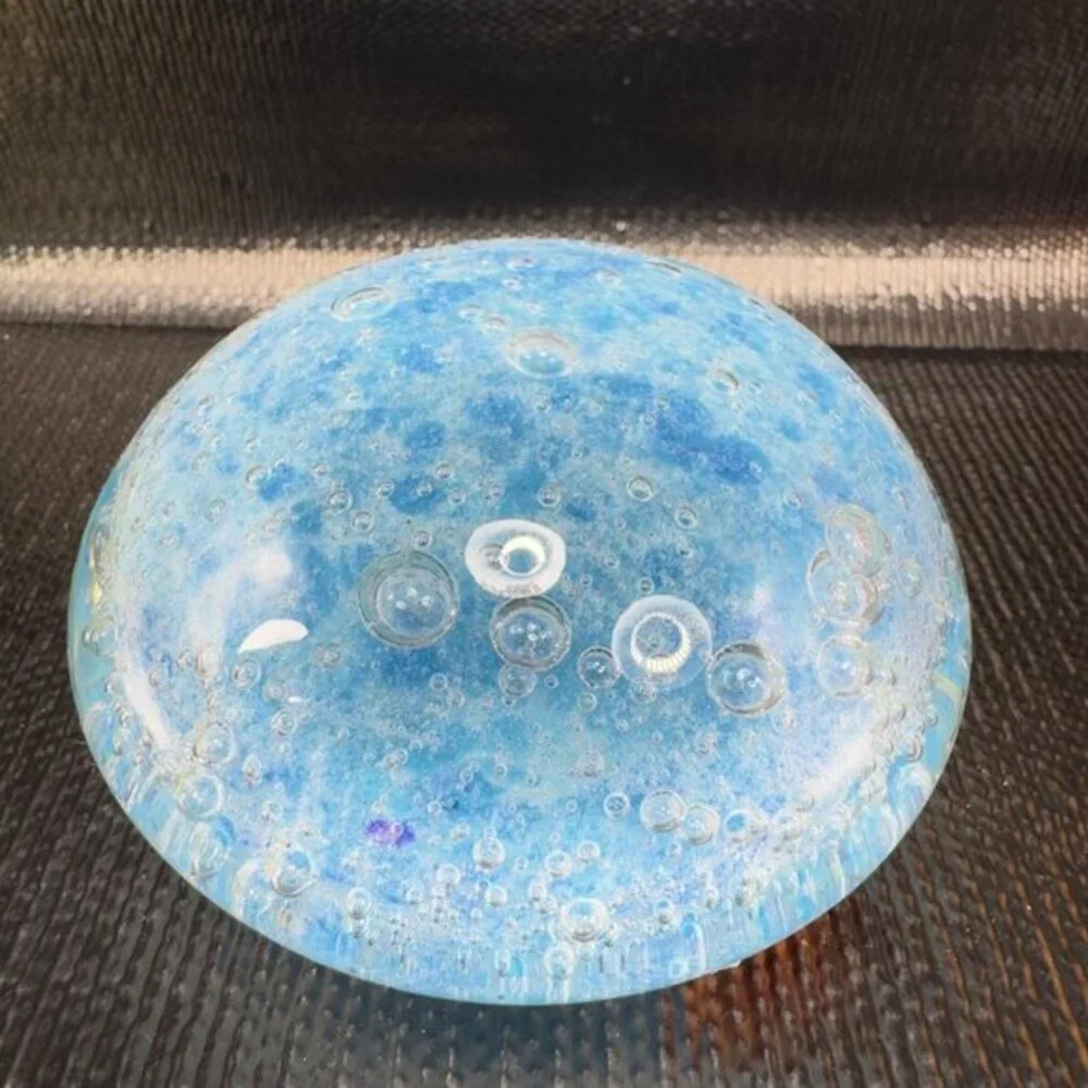 Venetian‎ Murano Art Glass Paperweight Blue Bubbles Made In Italy With Sticker